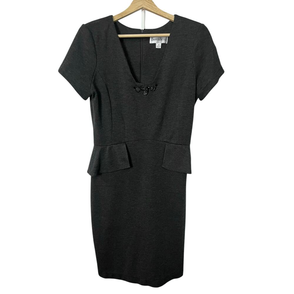 Danny & Nicole Charcoal Gray Peplum Dress - Size 12 Elegant Formal & Office Wear
